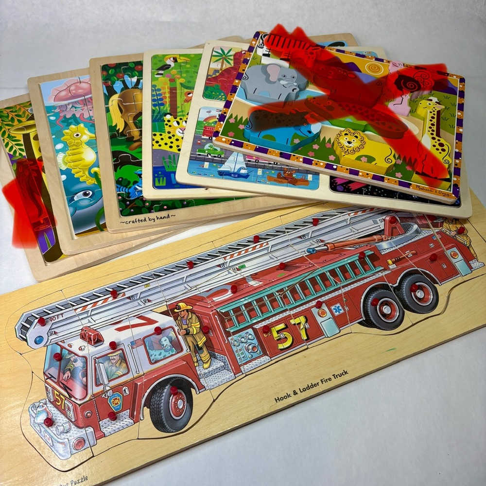 Wooden Puzzle Lot 5 Melissa & Doug + More Toddler/Kids Age 2-6 Jigsaw Peg
